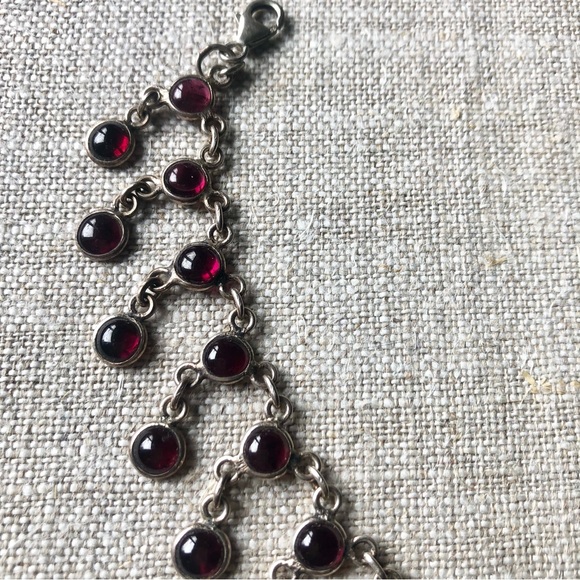 VINTAGE ANKLET Sterling Silver with 38 Garnet Cabochon Gemstones 10" EUC - Picture 3 of 5